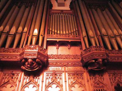 The chancel organ facade at All Saints, behind which the restored Skinner organ will be installed. Jeffrey Gonyeau photo